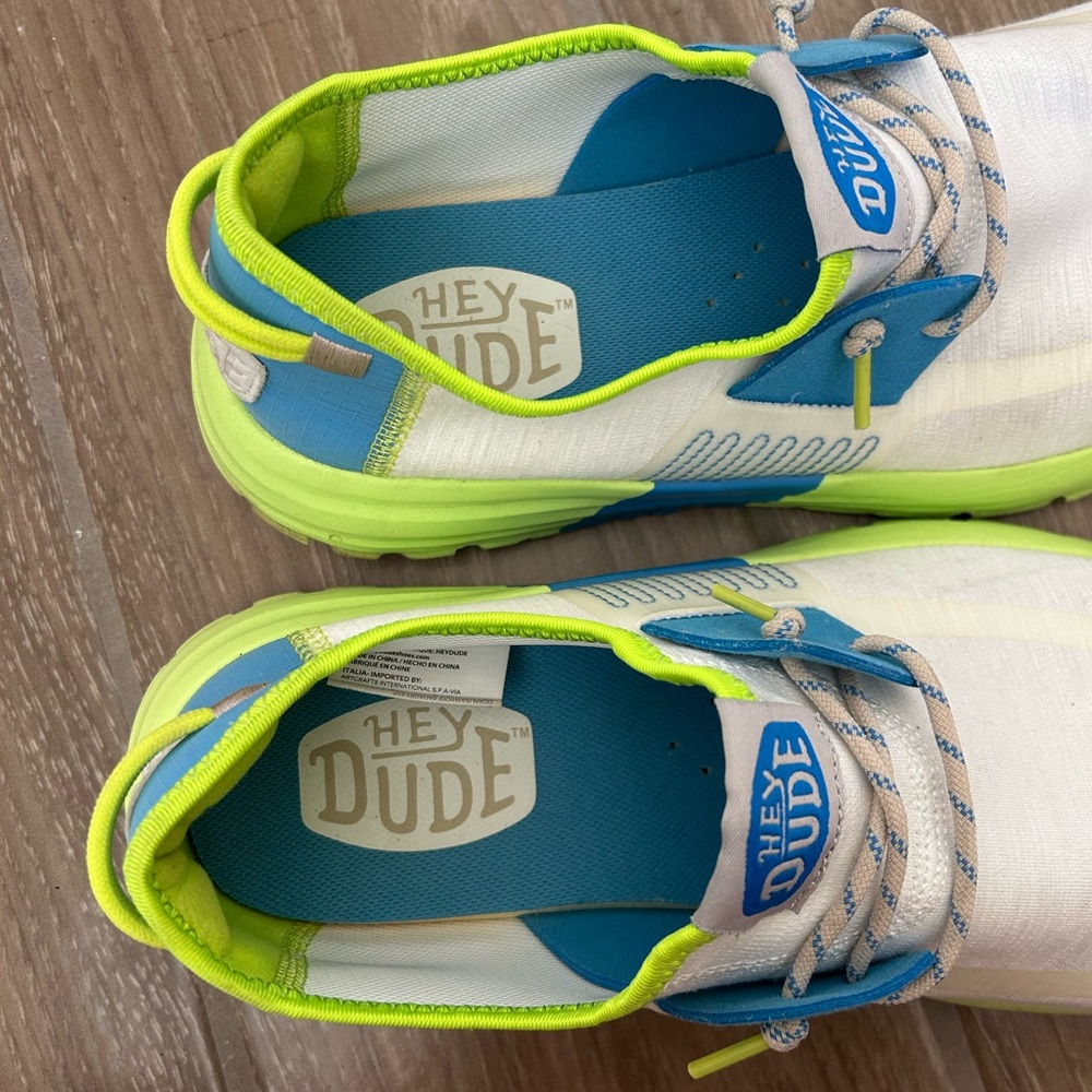 Hey Dude White and Blue Shoes with Green Accents - Picture 4 of 5